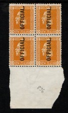 New Zealand 1915 1934 King George V 2d yellow Official block of 4 SGO92 MNH
