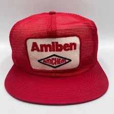 Vintage Red Amiben Amchem Trucker Hat Snapback Mesh K-Brand Made in USA