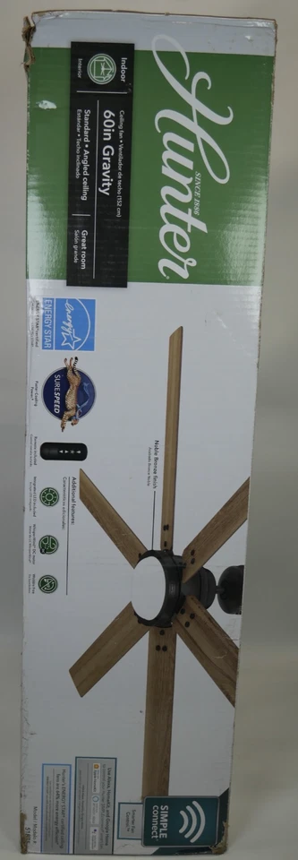 Hunter - Gravity Indoor Ceiling Fan With Light, Remote, 60-inch, Noble Bronze - Image 4 of 4