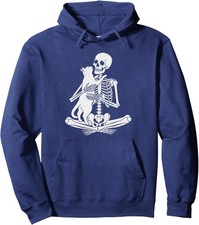 Skeleton Holding Cat Funny Spooky Halloween Meow Unisex Hooded Sweatshirt