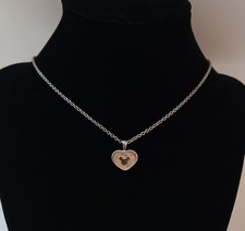 Vintage 1970s Mickey Mouse Sterling Silver Icon In Heart Pendant 18" Chain