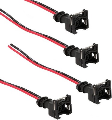 4 PCS Black Fuel Injector Connectors - Superior Copper Core with Pigtail Wiring
