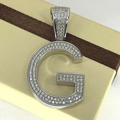 1.60Ct Lab Created Diamond INITIAL '' G '' Pendant 14K White Gold Finish 18''