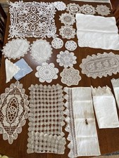 Bulk Vintage Linen Cotton Beige White Embroidered Lace Crochet Trim Doilies