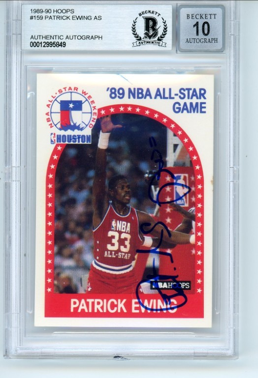 1989-90 HOOPS #159 Patrick Ewing New York Knicks GRADE 10 SIGNED CARD BECKETT