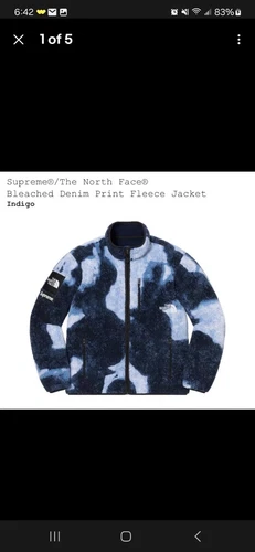 Veste polaire Supreme® x The North Face® imprimé denim blanchi indigo, taille L FW21
