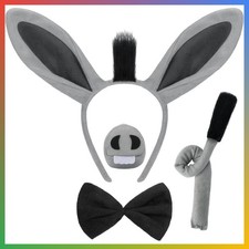 Donkey Costume Set Ears Tail Nose Bow Tie Grey One Size Halloween Party