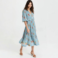 Zimmermann Dress Size 2 (12 AU/UK (US 8)) Belted Blue Floral Plisse Midi Event