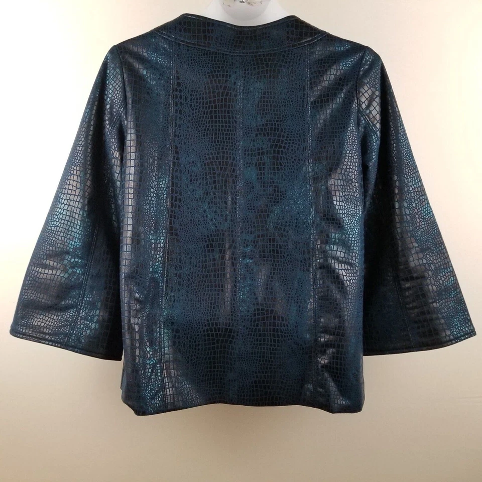Chaqueta para mujer Susan Graver S azul cocodrilo grabado imitación cuero cepillado 3/4 Slv Foto 4 de 4