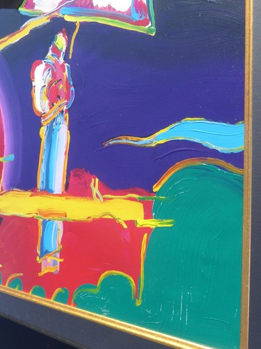 PETER MAX NEW MOON Unique Original Painting Hand signed framed 33" x 45" - Picture 6 of 6