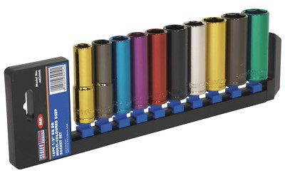Sealey AK288D Multi-Coloured Socket Set 10pc 1/2'' Drive 6pt Deep WallDrive Tool