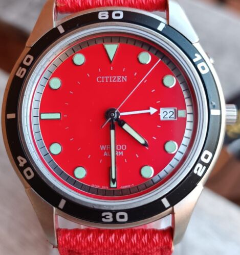 Diver Citizen Alarm 6075 Date WR100 Red Watch - Picture 1 of 14
