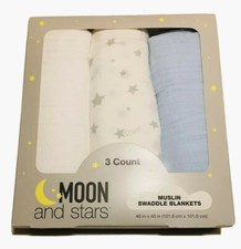 3 Swaddle Blanket SET NEW Soft Blue White Solid Star Pattern Muslin Cotton 40