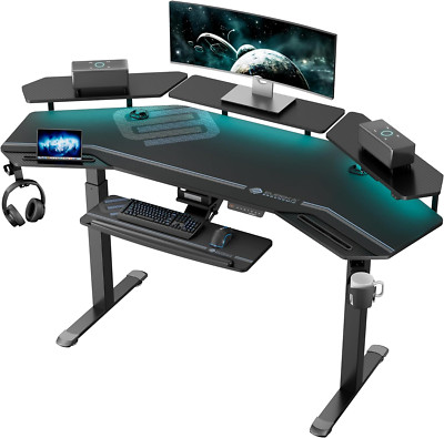 Gaming Desk, Standing Desk Keyboard Tray, 72'' Wing Shaped Music Studio Desk Elec