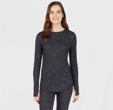 NWT Warm Essentials by Cuddl Duds sz S Dark Charcoal Knit thermal Crew Top ae3