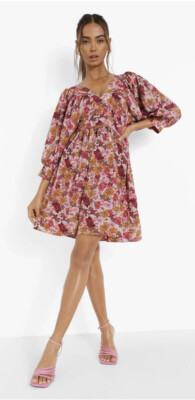 floral pleated mini dress Lue Multicolor Floral Pleated Mini Dress S