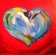 Oil Painting Big Heart  abstract SIGNED BY KAZAV Original    IMPRESSIONIST Gwd