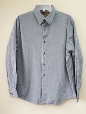 Mens Perry Ellis Button Down Dress Shirt Size Large Cotton Blue Stripe