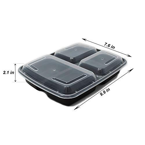34 oz Plastic Meal Prep Containers with Lids 3 Compartment Microwavable BPA Free - Picture 5 of 6