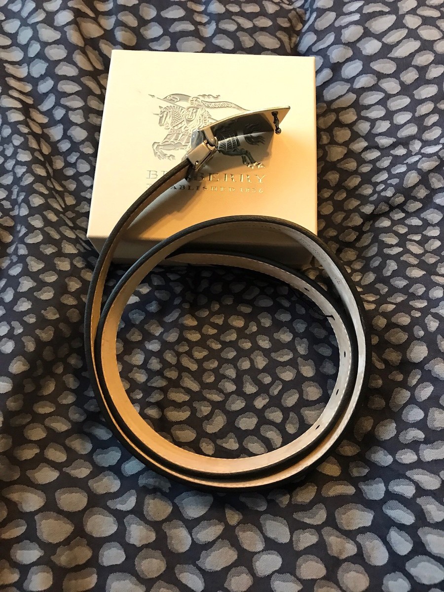 New Authentic Burberry Men Leather Black Belt Silver Metal  display picture 1