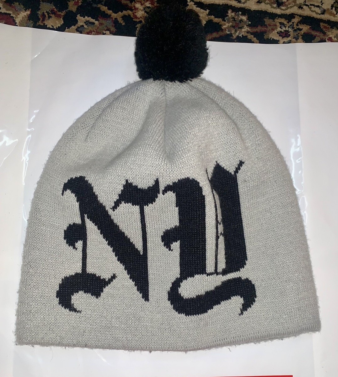 Supreme New York Times Olde English NY Pom Beanie Grey Vintage Made in Canada View 2