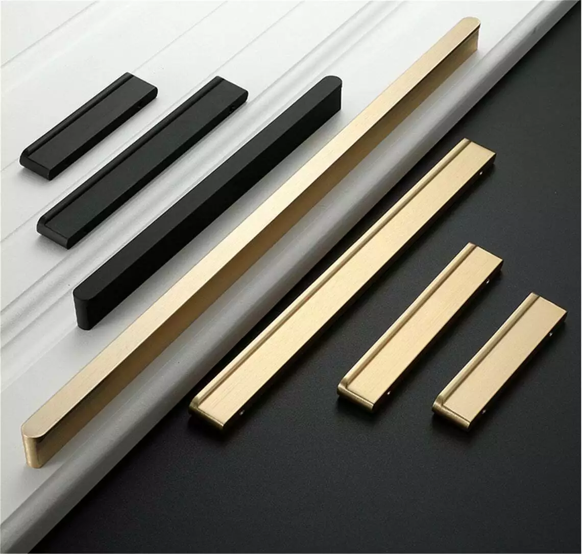 Brushed Brass Modern Wardrobe Closet Handles Black Drawer Pulls Cupboard  Knobs