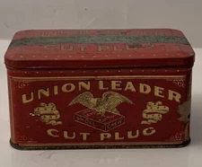Antique Union Leader Cut Plug Tobacco Tin. / 1902 Tax Stamp . American Eagle