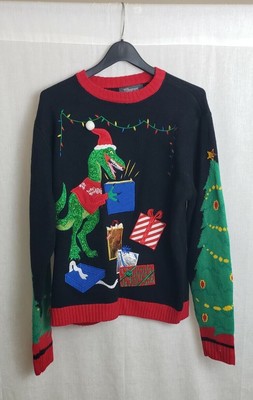 33 Degrees Santa Dinosaur Presents Ugly Christmas Sweater Large Holiday Party