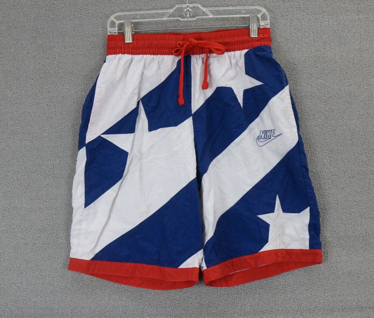 red white and blue nike swim trunks