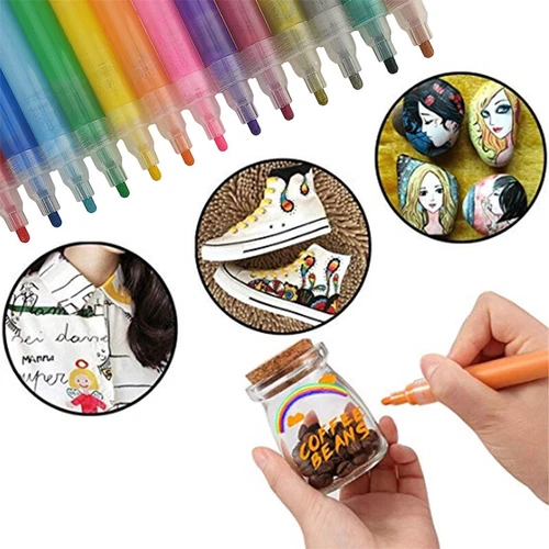 12 Acrylic Paint Marker  Permanent for Stone Painting Ceramic Glass Wood Fabric