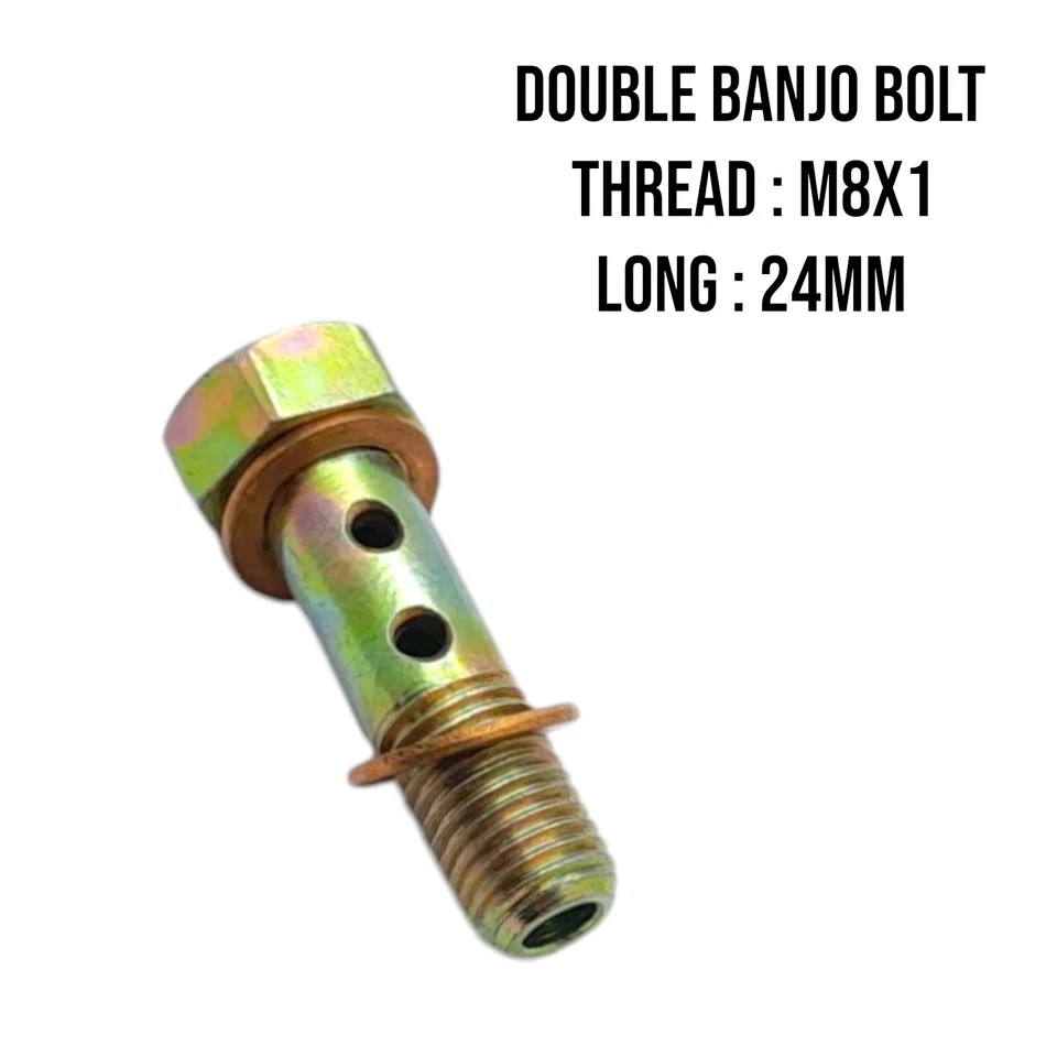 DIYOUTLET M8x1 DOUBLE BANJO BOLT FITTING LINE BRAKE 24mm LONG HOSE BARB CONNECTOR