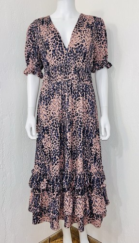 Anthropologie Hutch Adelia Brown Animal Print Ruffle Fit Flare Midi Dress Size M - Picture 16 of 19