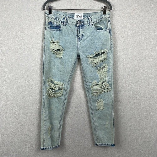 New One Teaspoon Awesome Baggies Jeans Distressed Destroyed Light Wash Sz 26