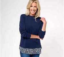 Joan Rivers Cotton Rayon Mixed Media Sweater-Navy-XS-NEW-A609417