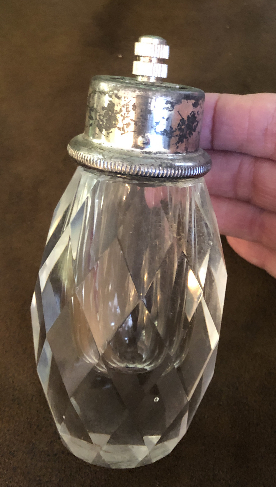 Crystal Heavy Salt Pepper Shaker Diamond Faceted Hand Cut Post House