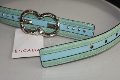 Escada Silver Metallic / Gray Leather Belt Vtg 1980s 90s ESCADA Italy Leather Gray & Black Statement  main image 2