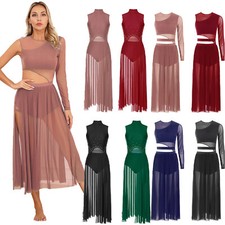 UK Womens Cutout Lyrical Dance Costume Mesh One Sleeve Modern Contemporary Dress
