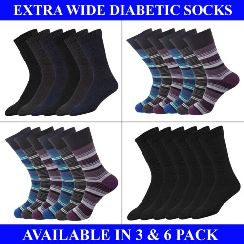 3, 6 et 12 paires de chaussettes homme extra larges pour diabétiques chaussettes amples taille UK6 - 11 - Photo 1 sur 26