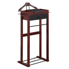 Proman Products Winston Freestanding Wooden Clothes Valet Stand Organizer