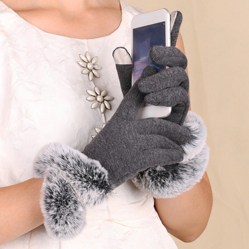 Lady Fleece Lined Gloves Faux Fur Trim Glove Touchscreen Driving Winter  Warm New