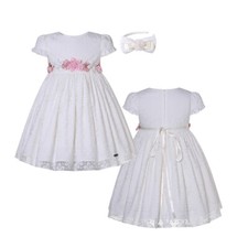 Girl's Laced Formal Dress Birthday Party Gown White Short Sleeves Summer Outfits