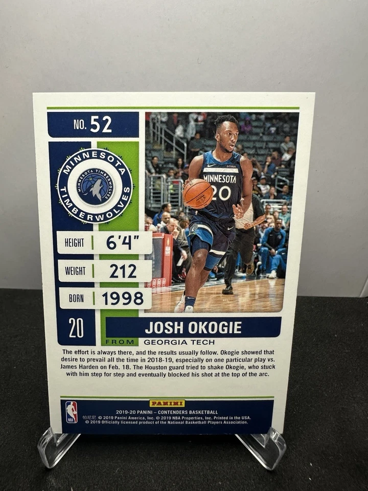 JOSH OKOGIE 2019-20 Panini Contenders Game Ticket Blue Parallel #D /99 #52 - Image 2 of 2