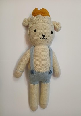 Cuddle And Kind Plush Toy Lamb Handmade Knit Doll Crown Blue Overalls Stuffed 