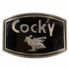 Cocky Rooster Belt Buckle Black Enamel Silver Tone Western Cowboy Novelty