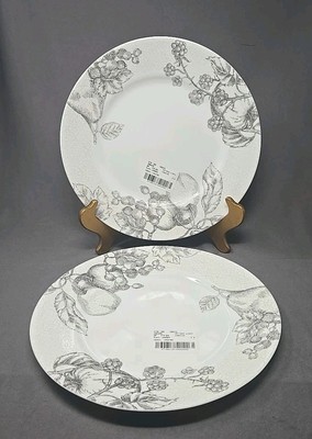 Set 2 Discontinued Corelle Antique Linen Black Fruit Dinner Plates