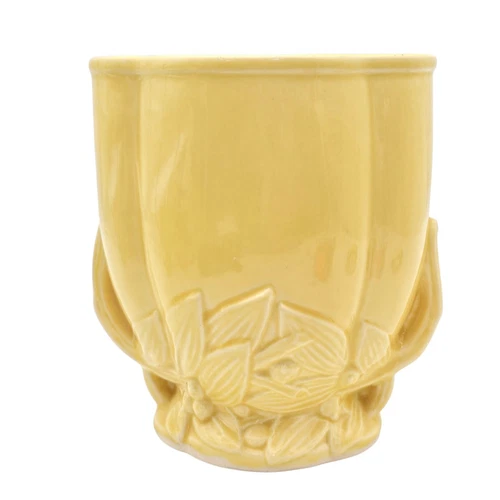 McCoy Yellow Vase with Handles Leaves and Berries Motif Vintage 1947