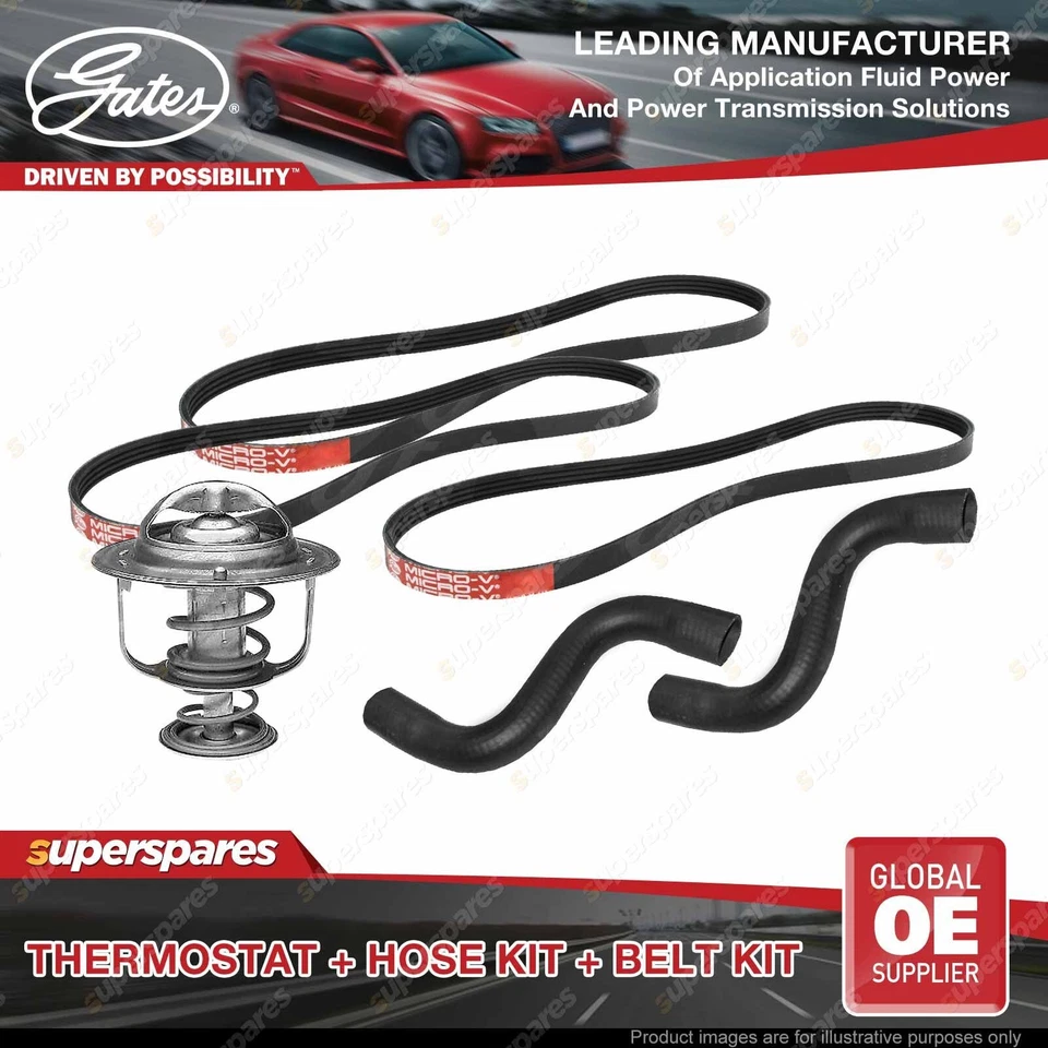 Gates Thermostat Radiator Hose Drive Belt Kit for Mitsubishi Triton MK 2.4L 97KW