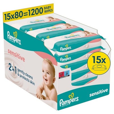Pampers Sensitive Baby Wipes, 1200 wipes (15 x 80) For Sensitive Baby Skin