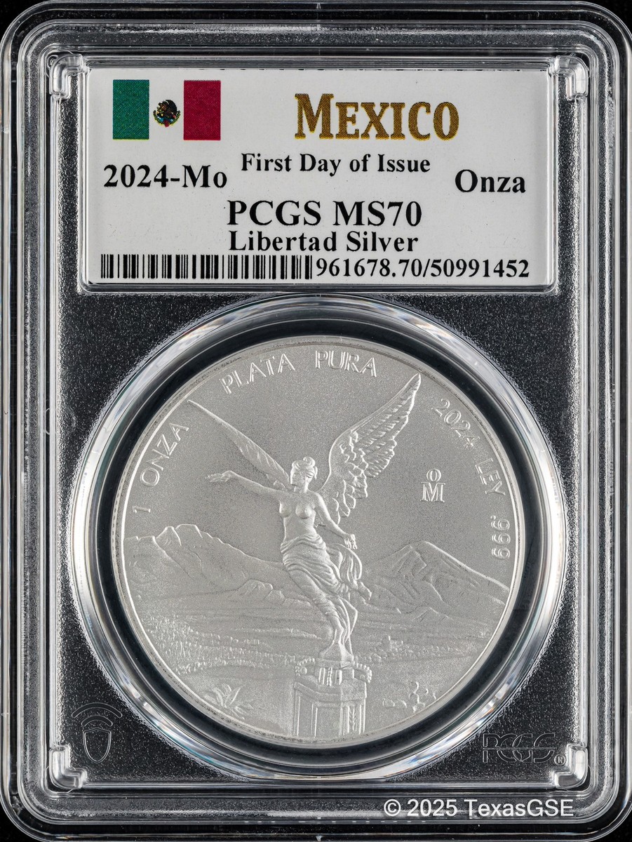 2024 Mexico Onza Silver Libertad .999 Silver 1oz Coin PCGS MS70
