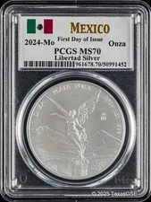 2024 Mexico Onza Silver Libertad .999 Silver 1oz Coin PCGS MS70 FDI